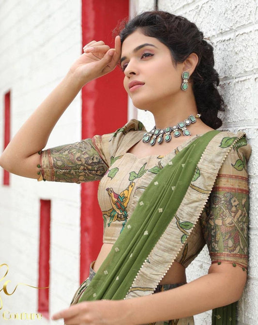 Pure Cream Wid Multi Kalamkari Print Lehenga Choli