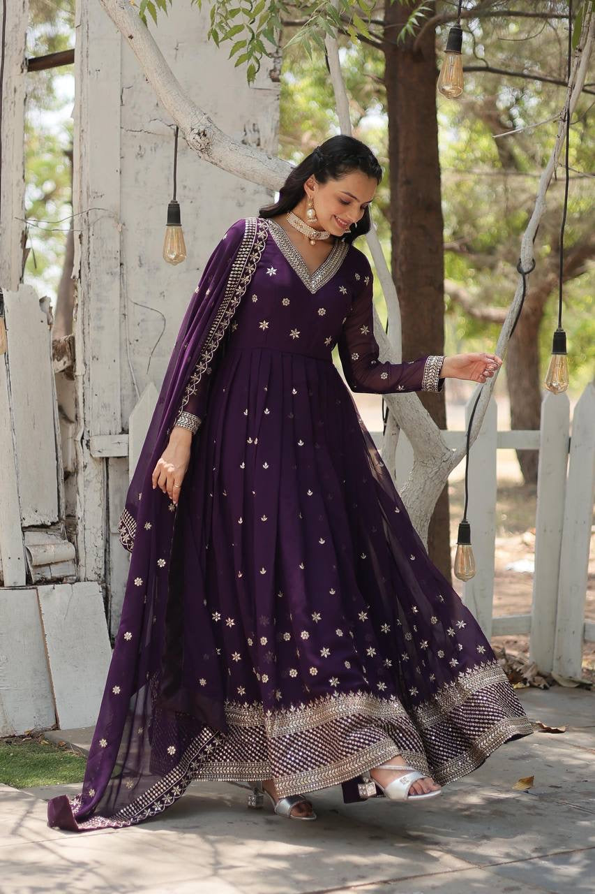 Modern Stylish Maroon & Purple Designer Anarkali Gown