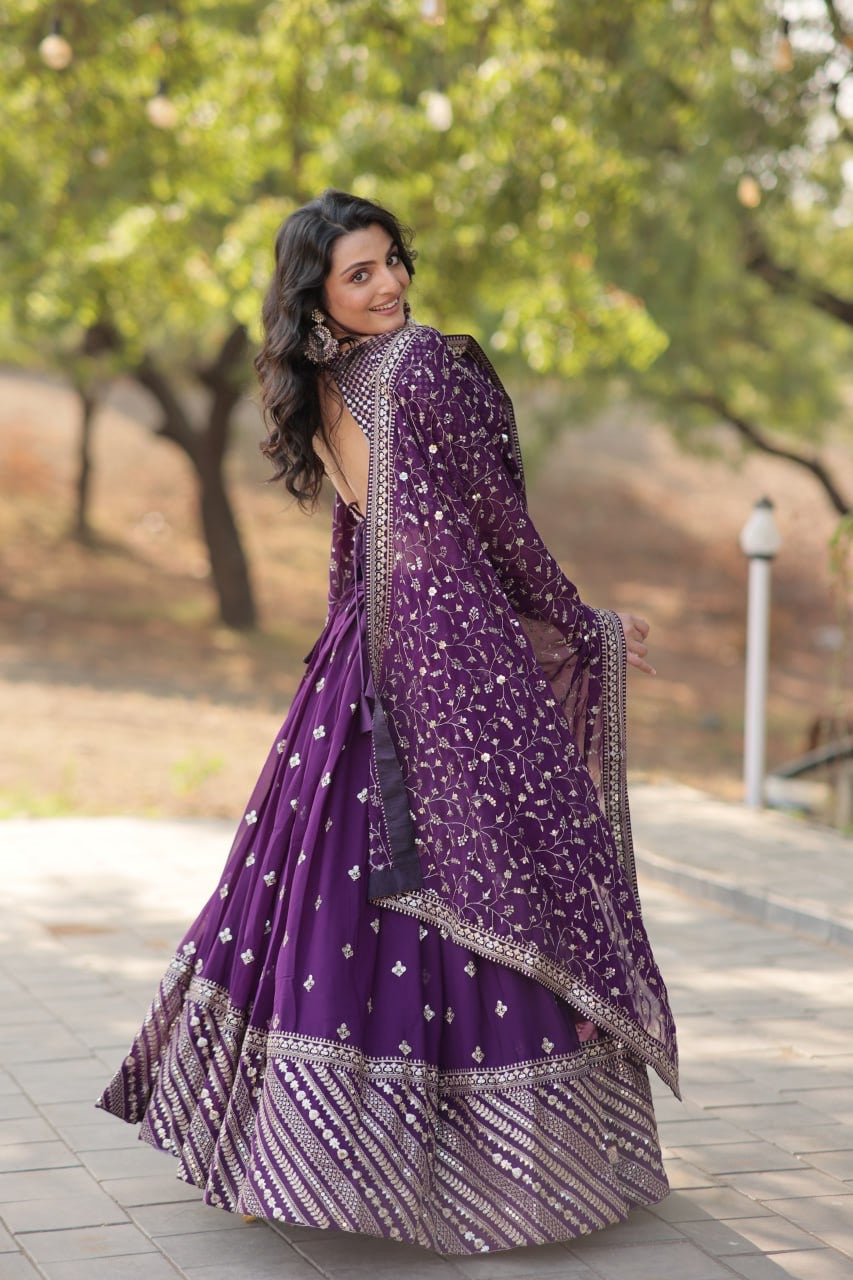 Blossom Purple Embroidery Worked Designer Modern Lehenga Choli