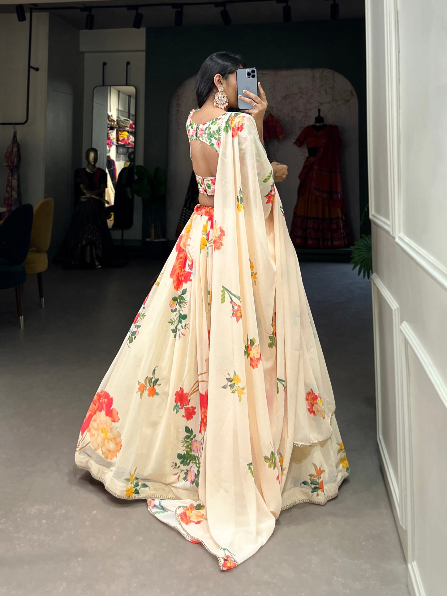 Floral Print Georgette Lehenga Choli For Essences of Nature