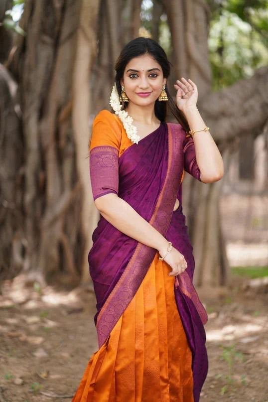 Orange Magenta Stunning Festival South Indian Designer Half Saree