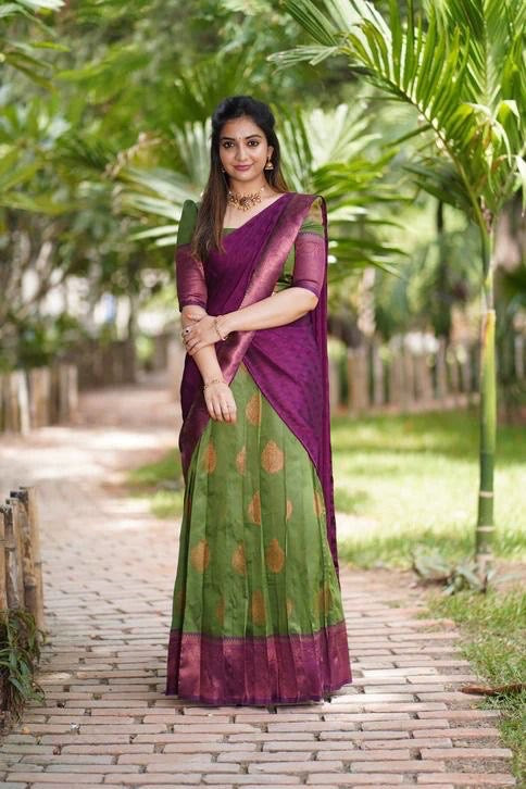 Mehandi Magenta Stunning Festival South Indian Designer Half Saree