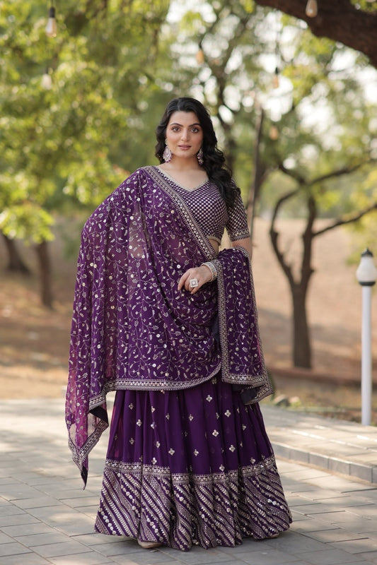 Blossom Purple Embroidery Worked Designer Modern Lehenga Choli