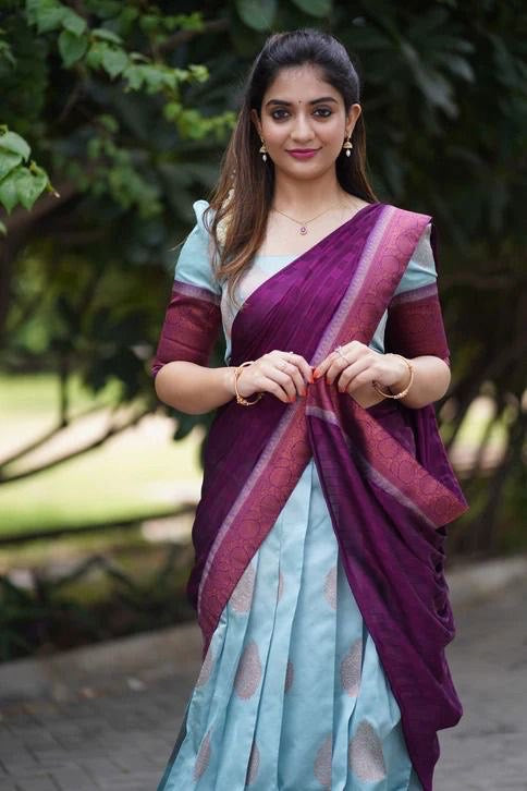 Grey Magenta Stunning Festival South Indian Designer Half Saree