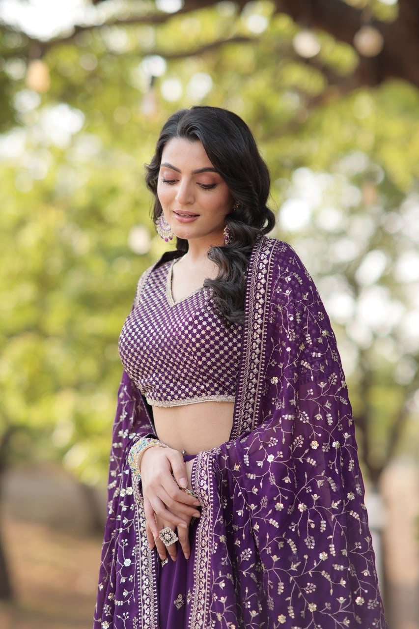 Blossom Purple Embroidery Worked Designer Modern Lehenga Choli