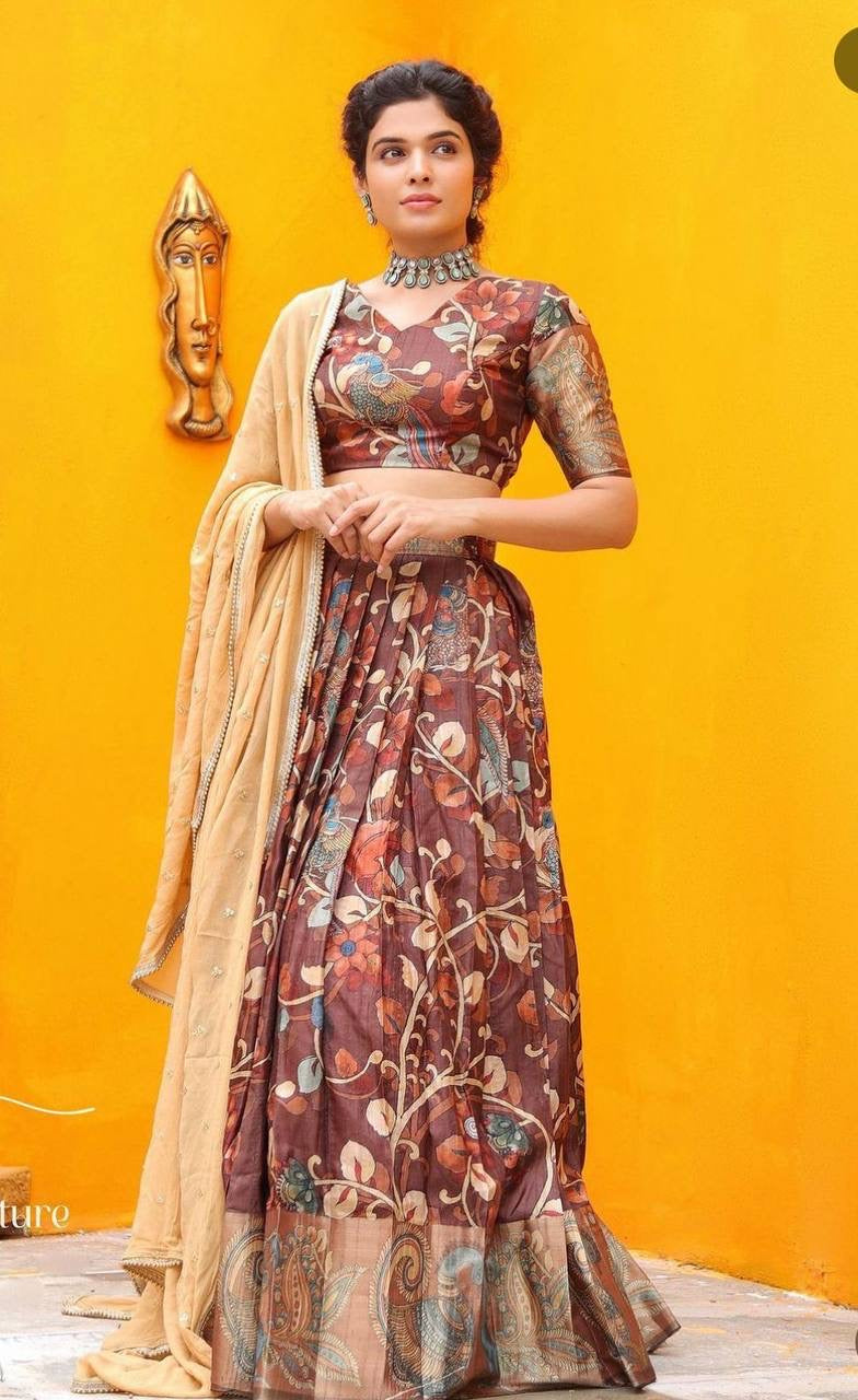 Chocolate Brown Wid Multi Kalamkari Print Lehenga Choli