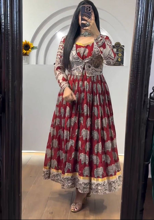 Shivtraa Brand is launching a Maroon Kalamkari Gown with a matching Jacket