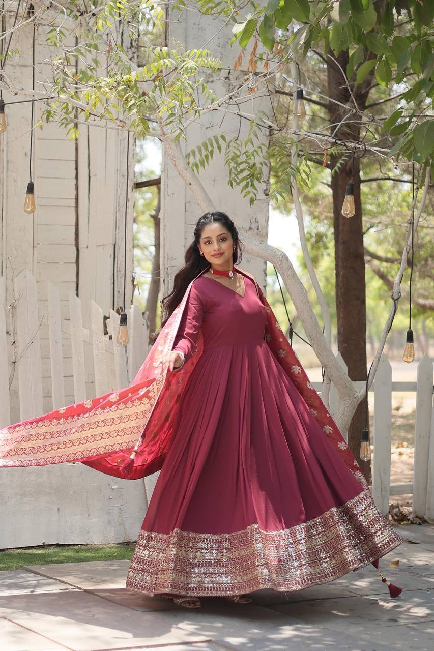 Twining Designer Sky-Deep Pink Two Colour Festival Gown with Dupatta