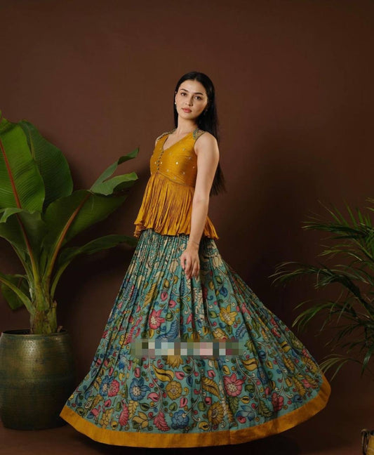 Musterd Pista Multi Kalamkari Print Festival Stunning Crop Top