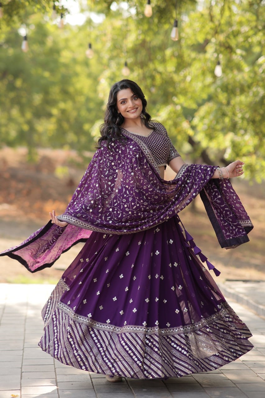 Blossom Purple Embroidery Worked Designer Modern Lehenga Choli