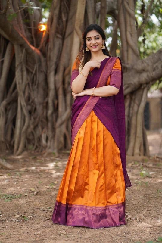 Orange Magenta Stunning Festival South Indian Designer Half Saree