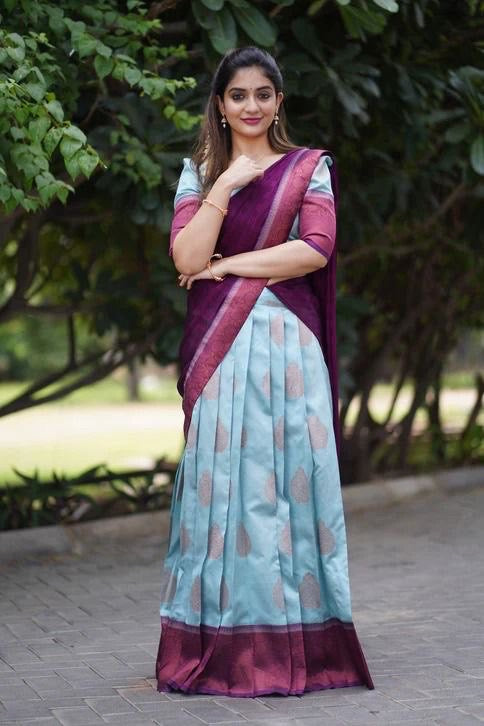 Grey Magenta Stunning Festival South Indian Designer Half Saree