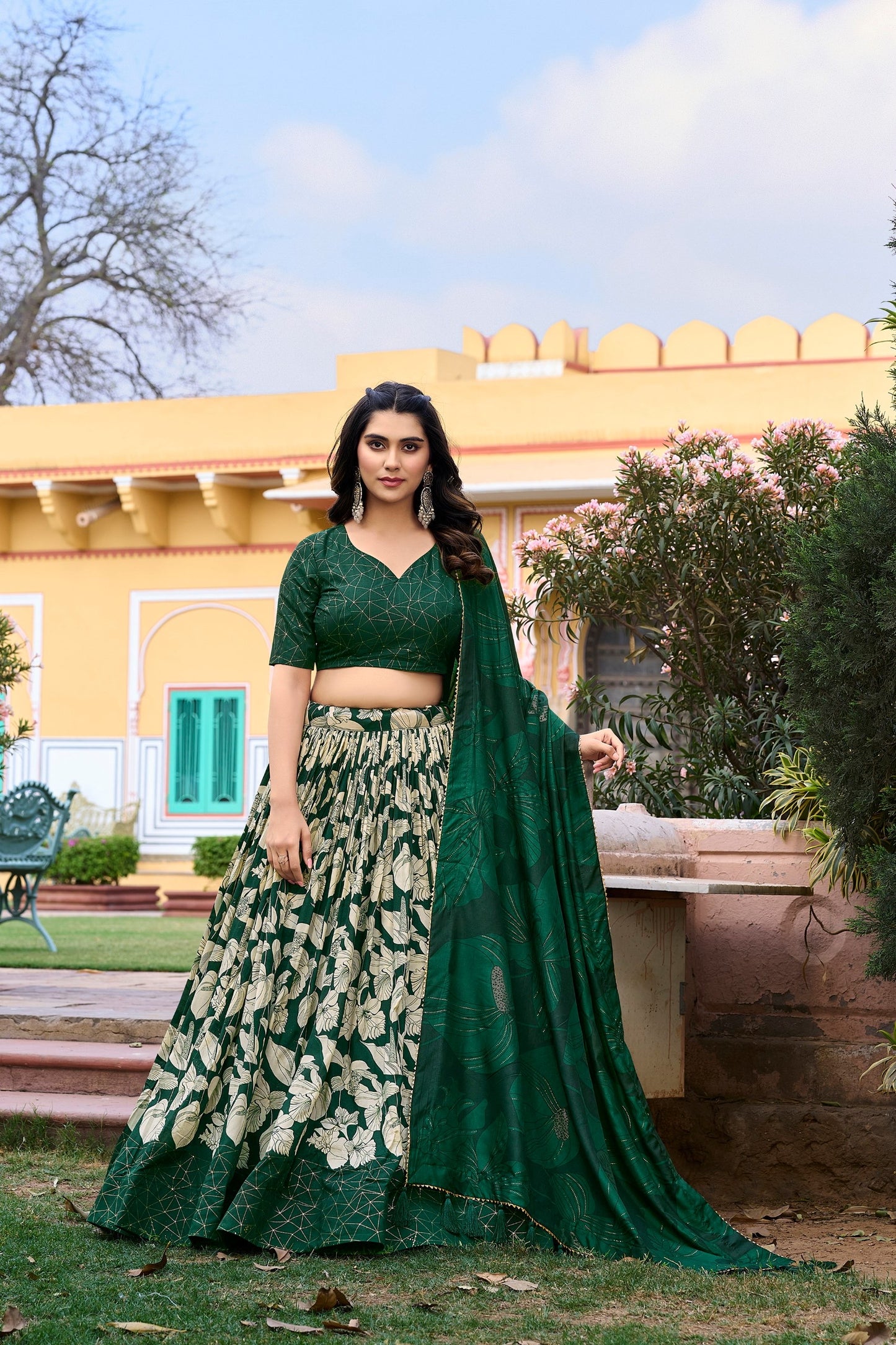 Ethnic Look Tussar Silk Printed Lehenga Choli for festive occasions