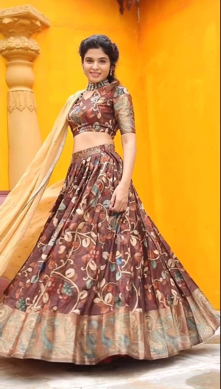 Chocolate Brown Wid Multi Kalamkari Print Lehenga Choli