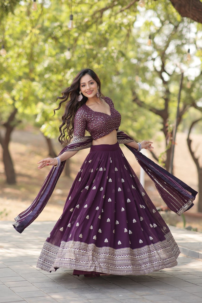 Functional Wedding & Party Designer Deep Purple Lehenga Choli