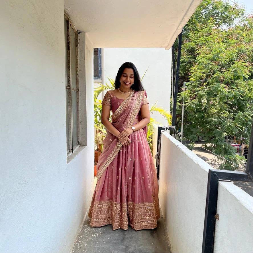 Shivtraa Designs Pvt Ltd has launched a new Tissue Silk Half Saree lehenga Choli in South Indian style