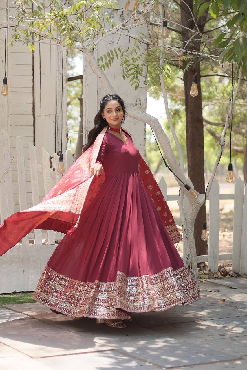 Twining Designer Sky-Deep Pink Two Colour Festival Gown with Dupatta