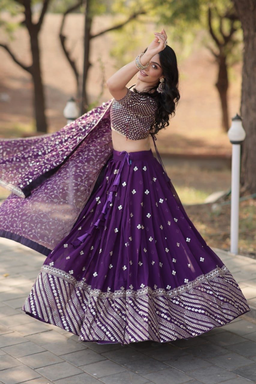 Blossom Purple Embroidery Worked Designer Modern Lehenga Choli