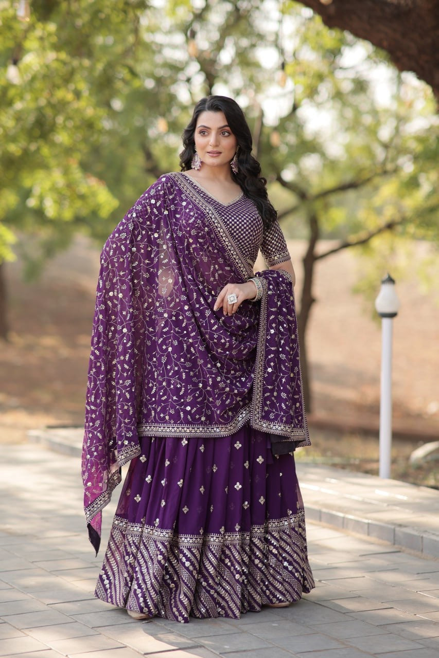 Blossom Purple Embroidery Worked Designer Modern Lehenga Choli