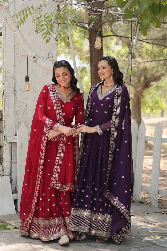 Modern Stylish Maroon & Purple Designer Anarkali Gown