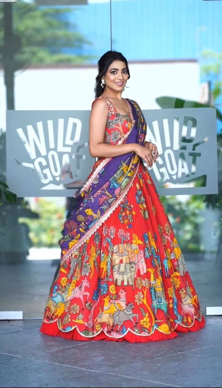 Red Purple Designer Multi Kalamkari Print Lehenga Choli