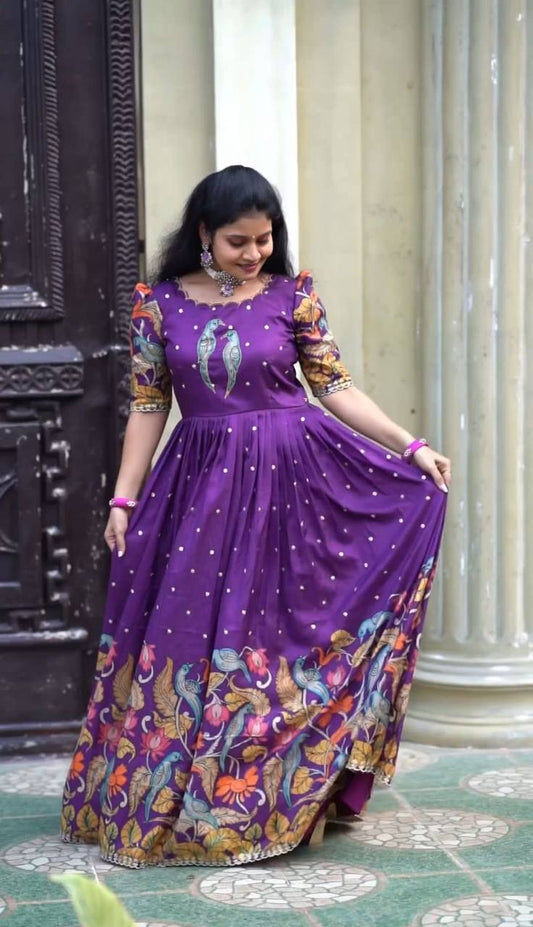 Purple Multi Kalamkari Print Festival Stunning Gown