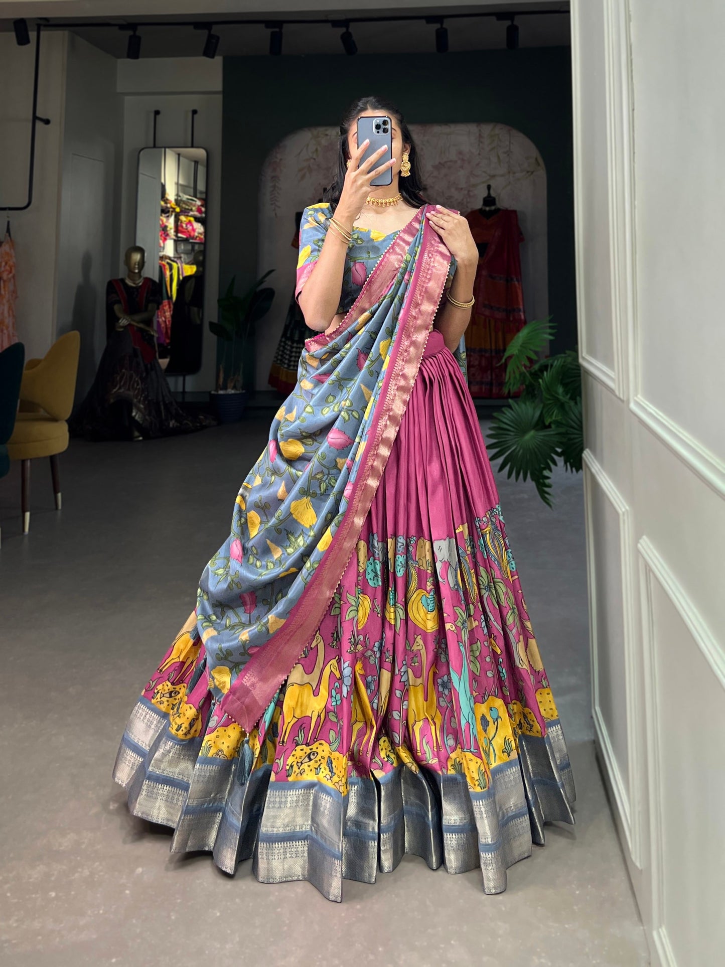 Akansha Kalamkari Dola Silk Charming Lehenga Choli