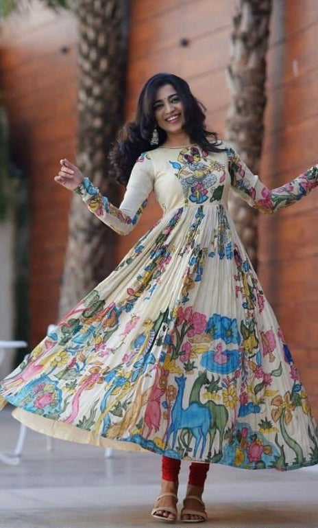 Festival Stunning Multi Kalamkari Print Gown For Special Occasion