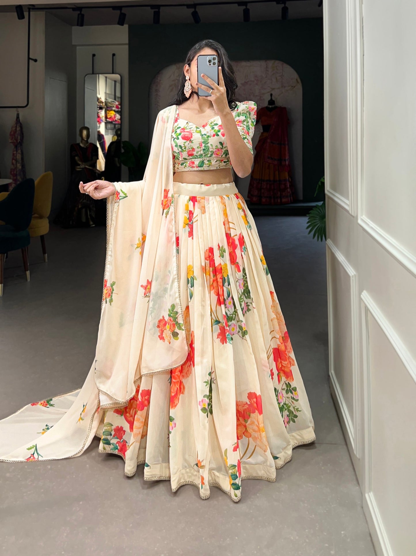 Floral Print Georgette Lehenga Choli For Essences of Nature