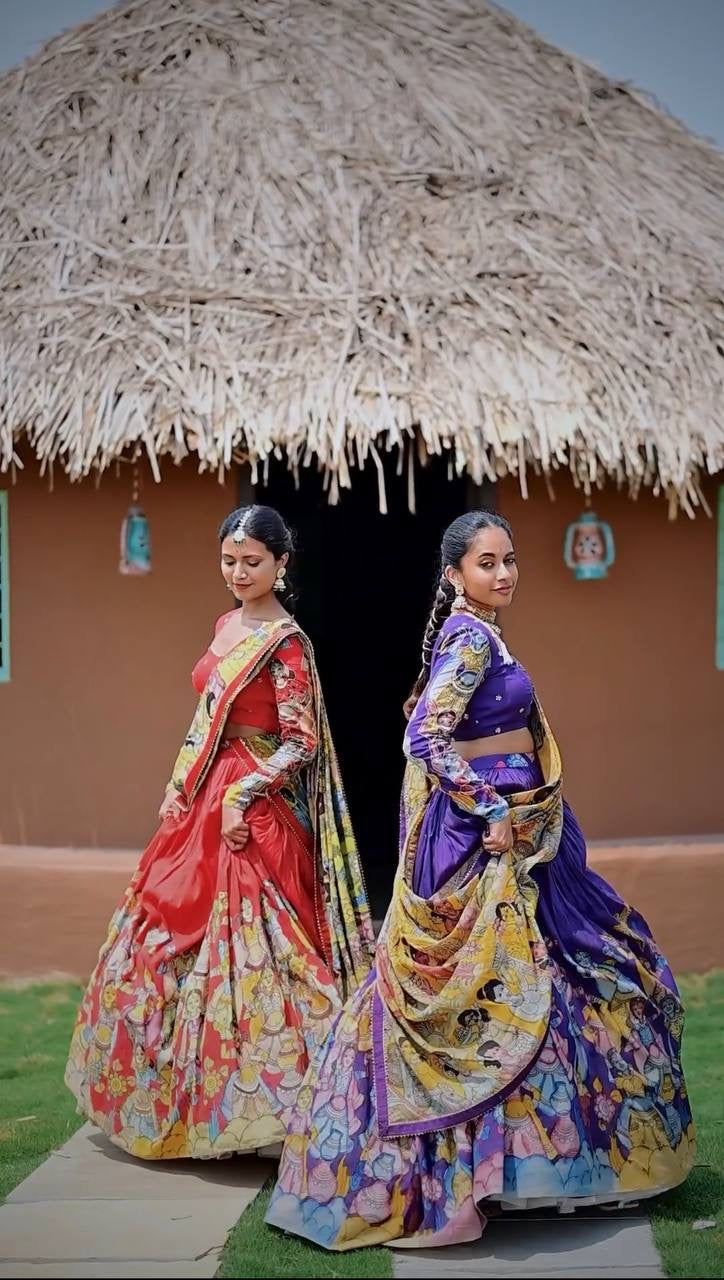 Twining Purple and Tameto Wid Multi Kalamkari Print Lehenga Choli