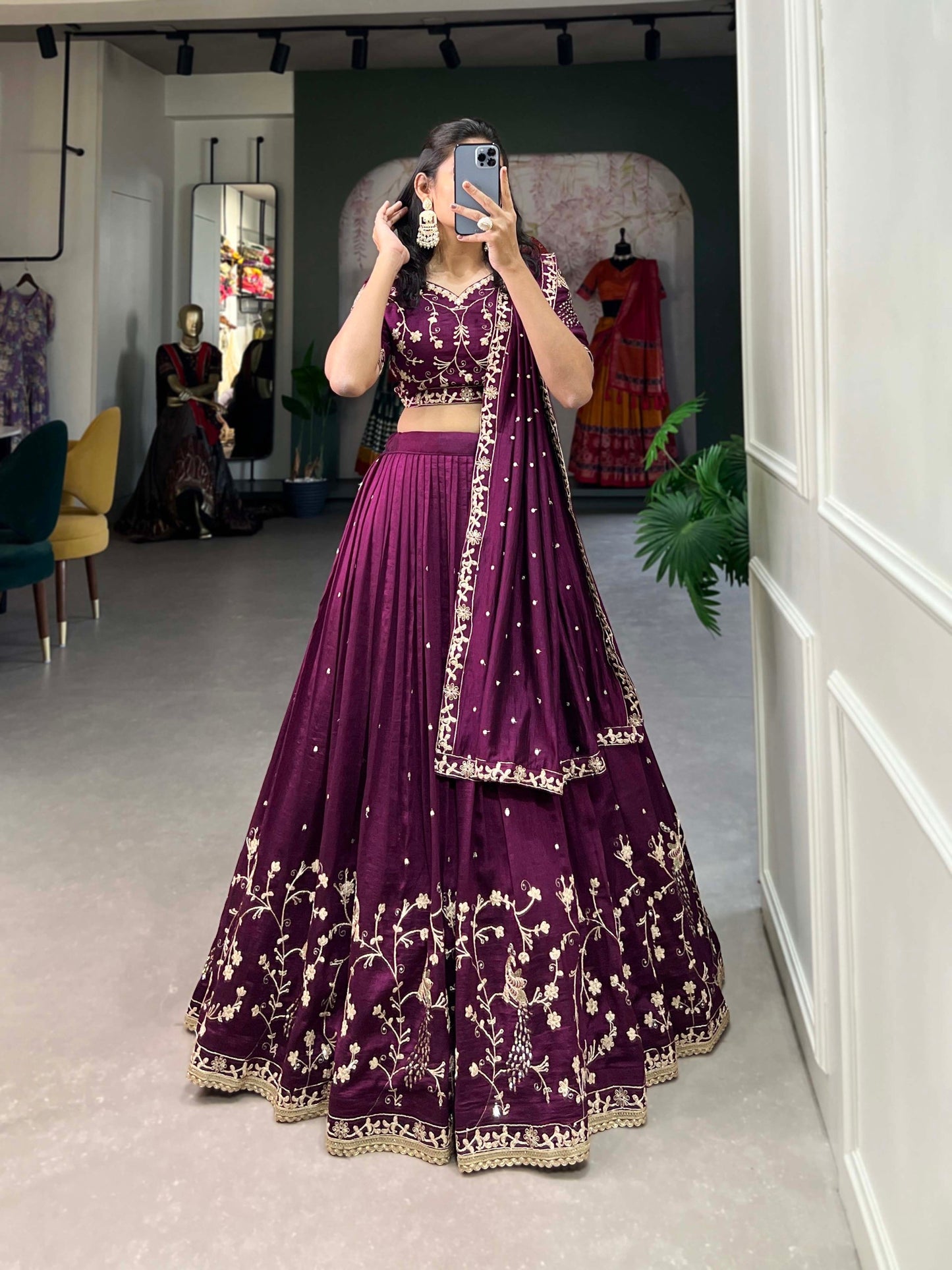 Wine Victoria Silk wid Sequins and Embroidered Worked Lehenga Choli