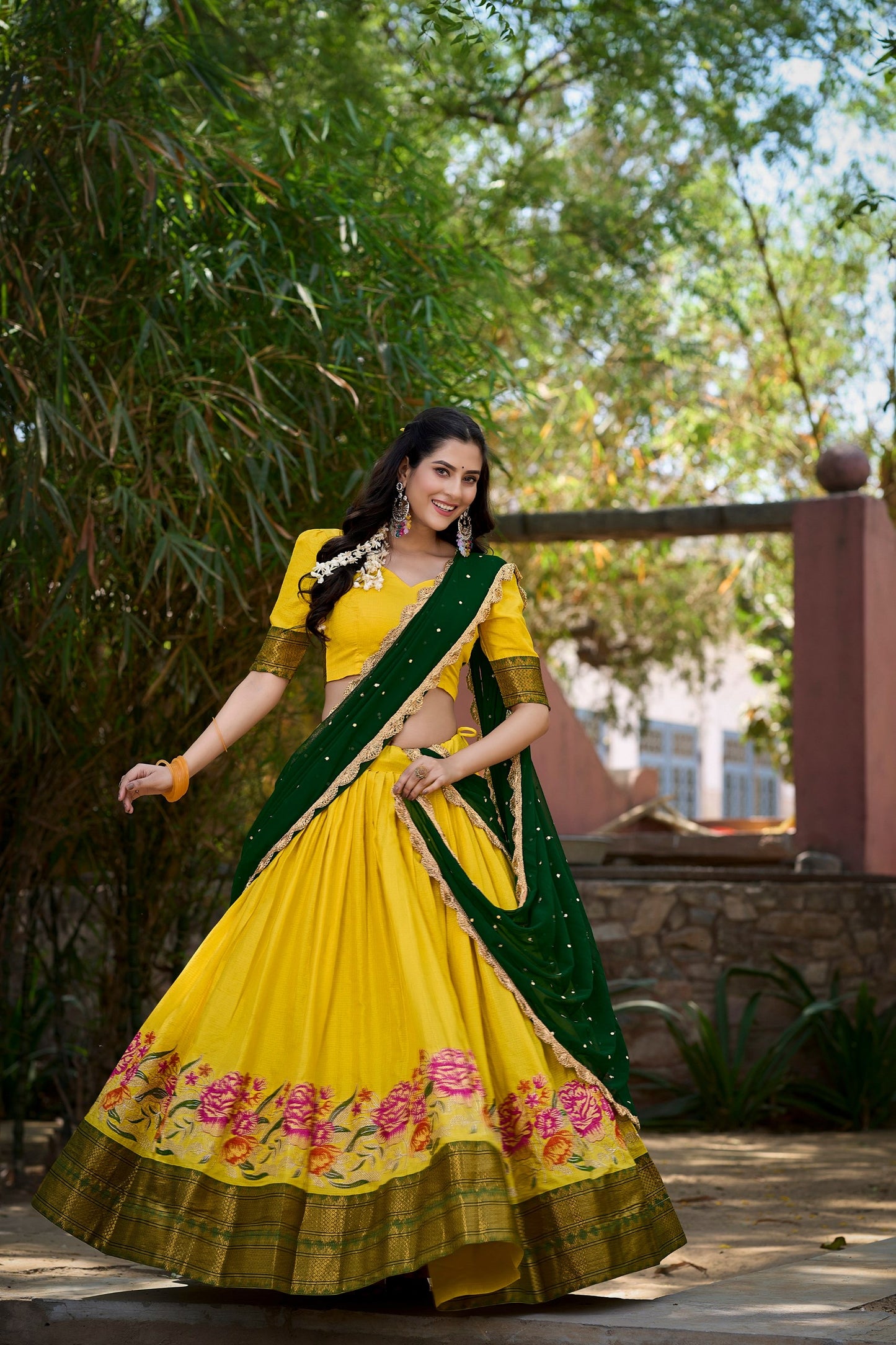 Ishaani Attention Stunning Cotton Silk Thread Embroidery Lehenga Choli Wid Drape Georgette Dupatta