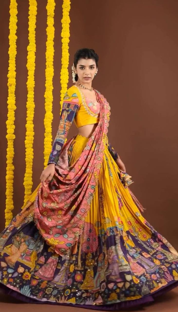 Introducing the Shivtraa Lux Kalamkari Printed Lehenga Choli!