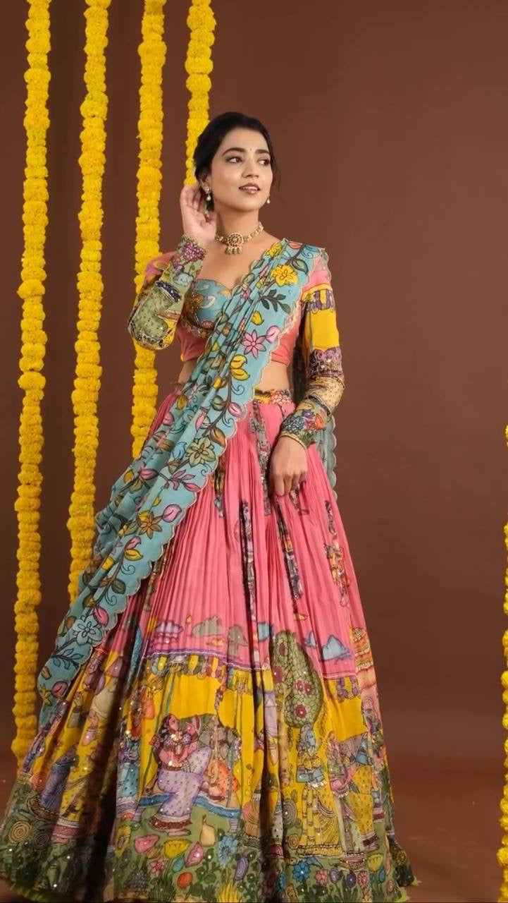 Introducing the Shivtraa Lux Kalamkari Printed Lehenga Choli!