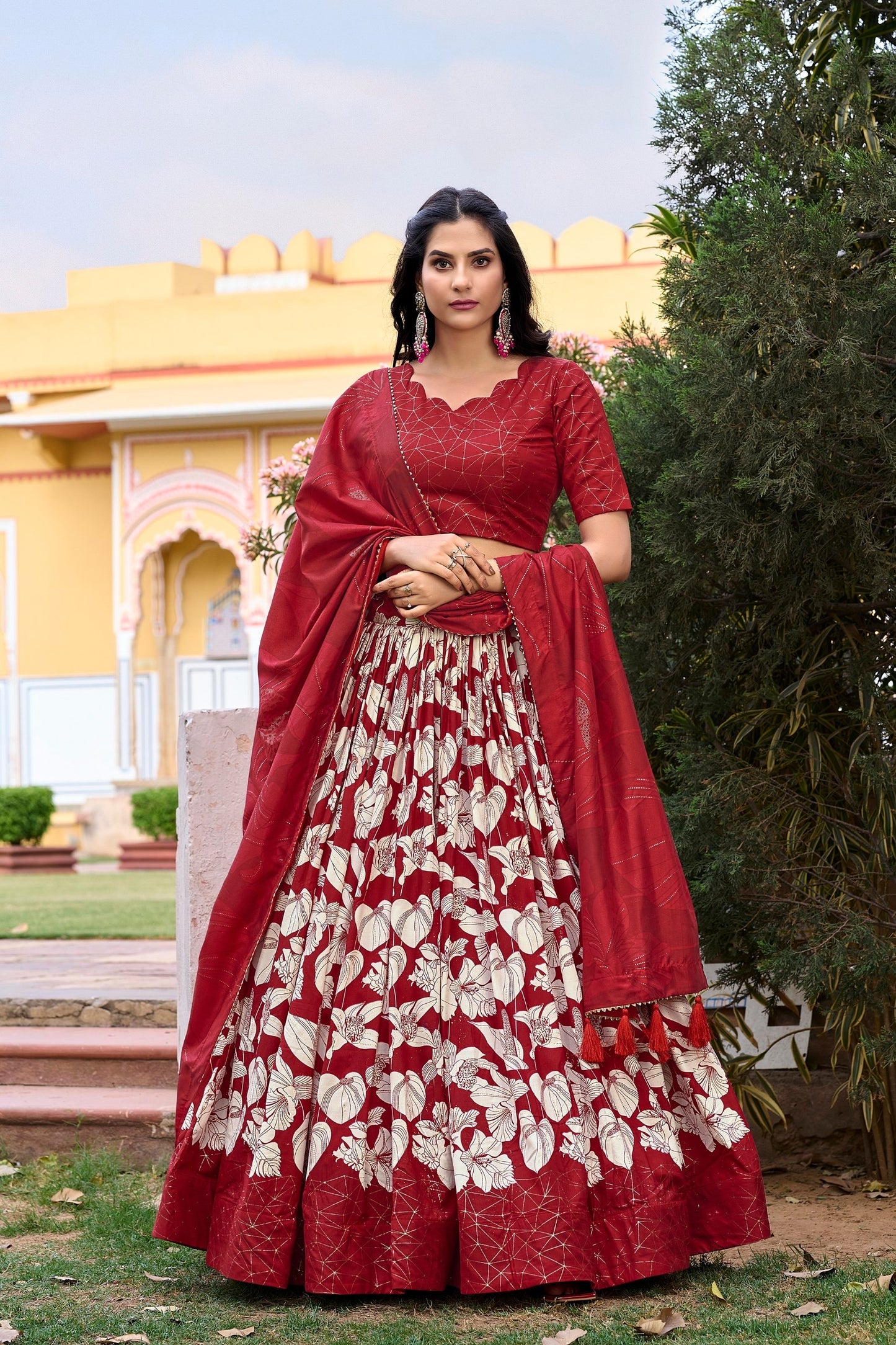 Ethnic Look Tussar Silk Printed Lehenga Choli for festive occasions