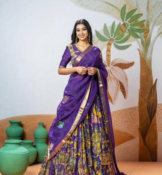 Shiny Purple Wid Multi Kalamkari Print Lehenga Choli