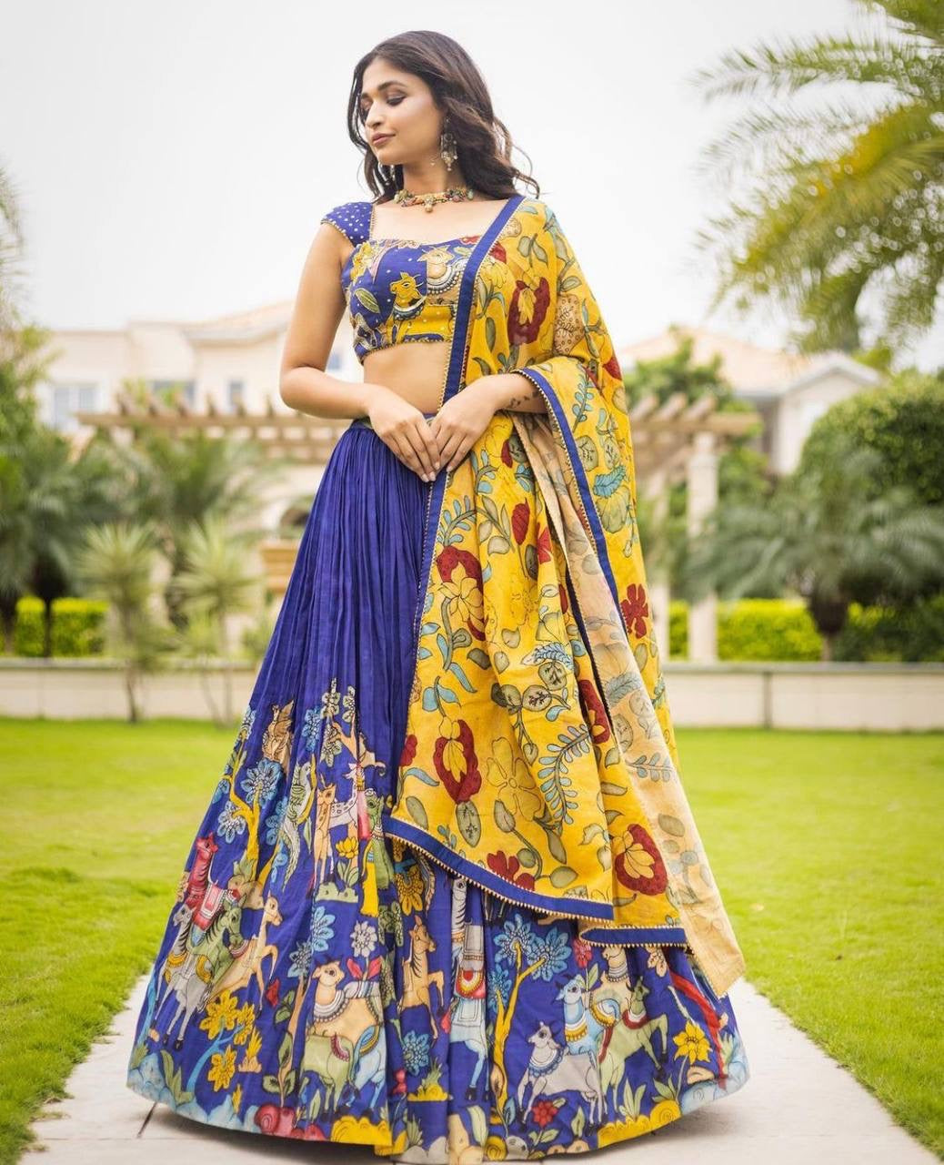 Blue Multi Kalamkari Print Lehenga Choli