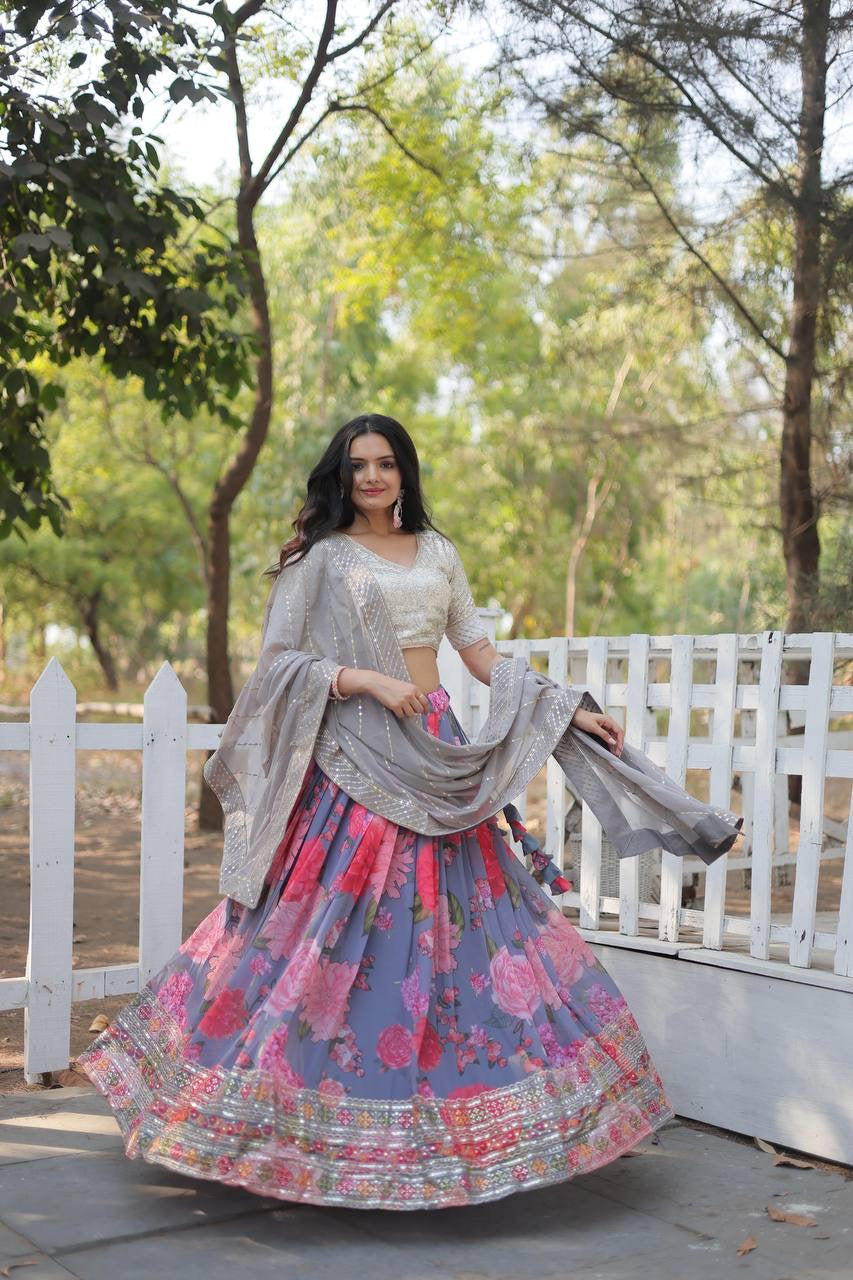 Introducing the Shivtraa Lux Exquisite Collection of Digital Printed Georgette Lehengas!