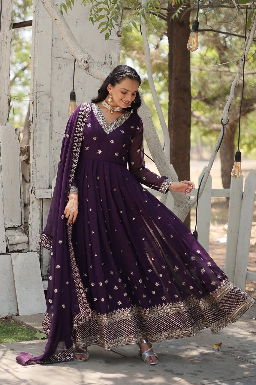 Modern Stylish Maroon & Purple Designer Anarkali Gown