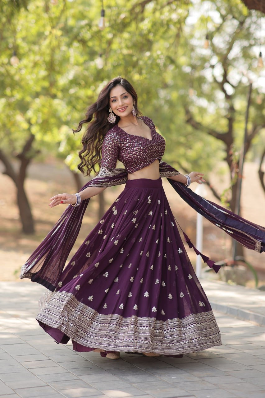 Functional Wedding & Party Designer Deep Purple Lehenga Choli