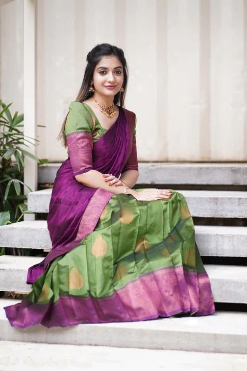 Mehandi Magenta Stunning Festival South Indian Designer Half Saree