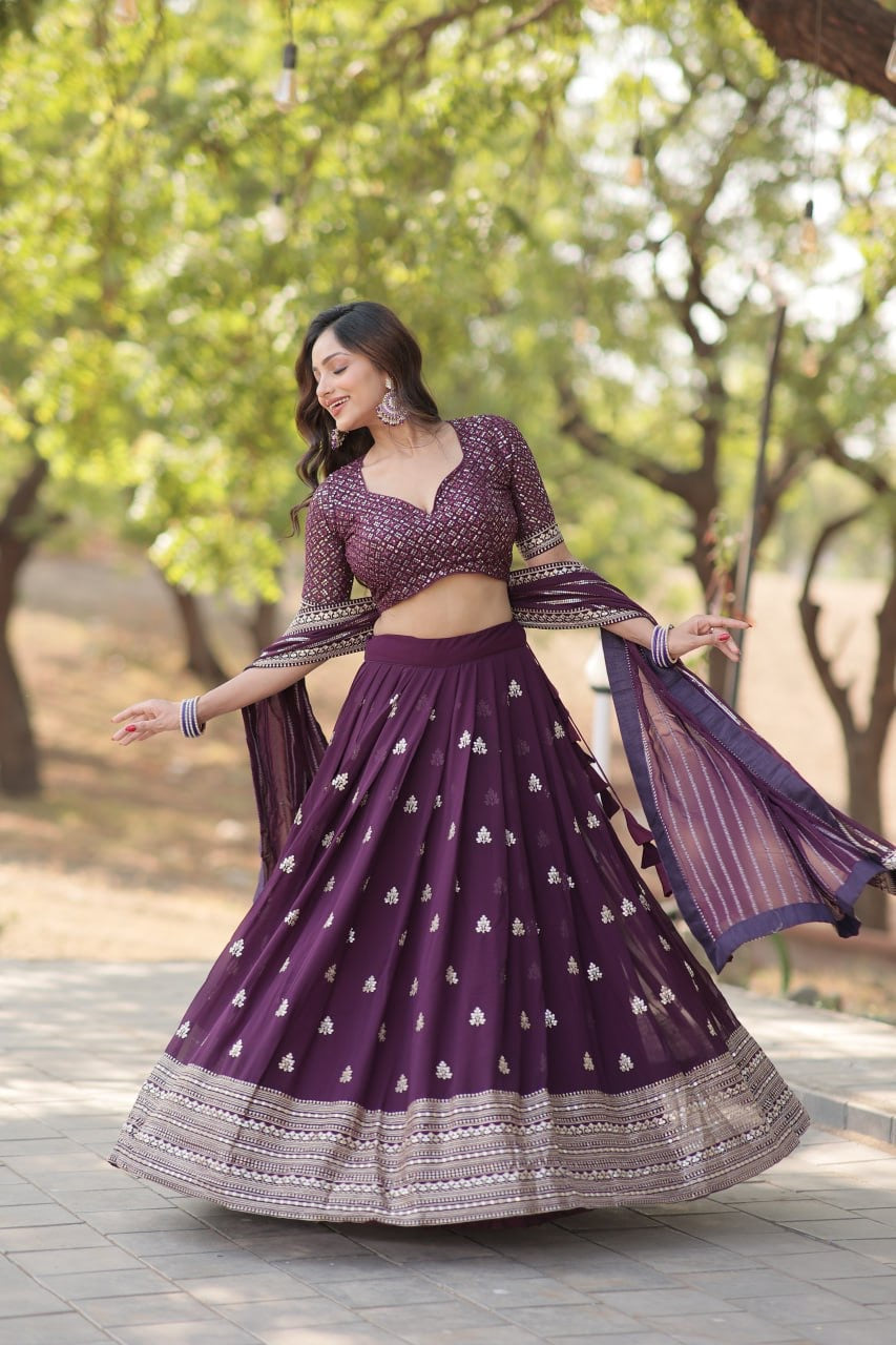 Functional Wedding & Party Designer Deep Purple Lehenga Choli