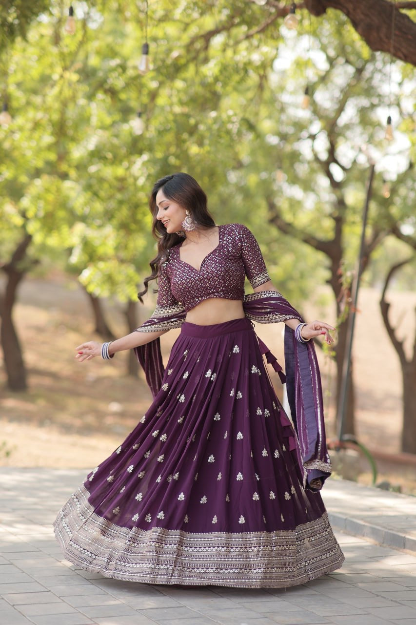 Functional Wedding & Party Designer Deep Purple Lehenga Choli