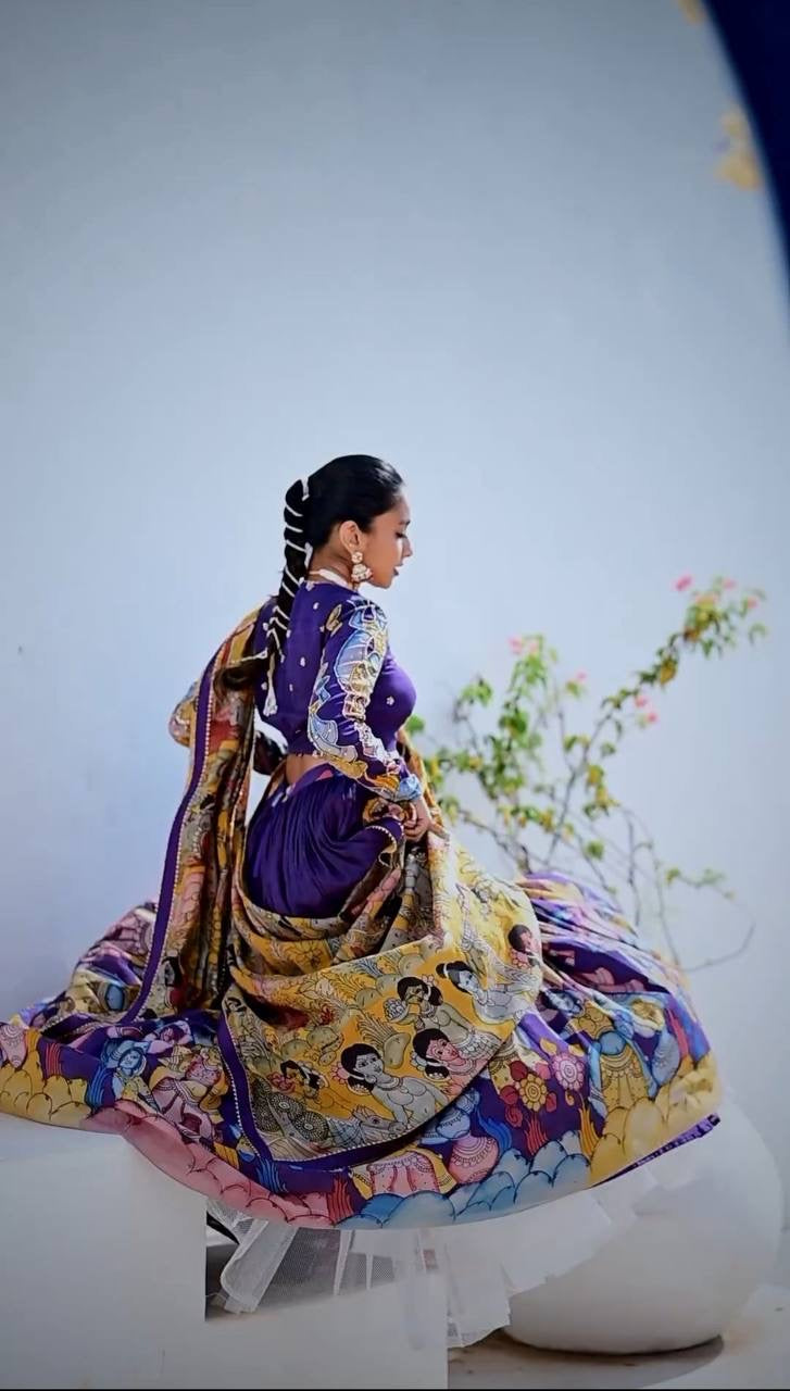 Twining Purple and Tameto Wid Multi Kalamkari Print Lehenga Choli