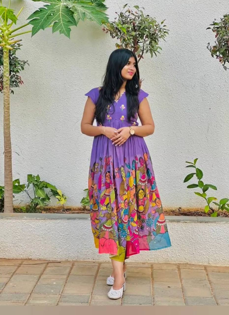 Purple Blasted Multi Kalamkari Print Festival Stunning Gown