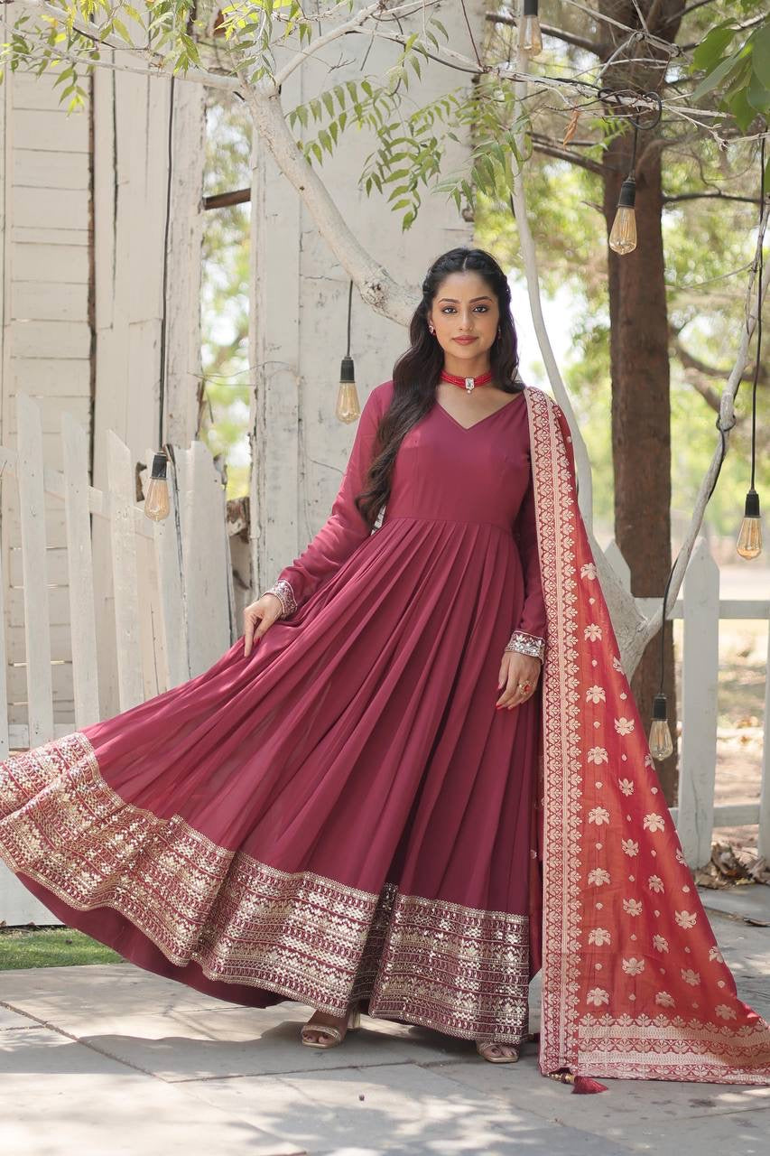 Twining Designer Sky-Deep Pink Two Colour Festival Gown with Dupatta