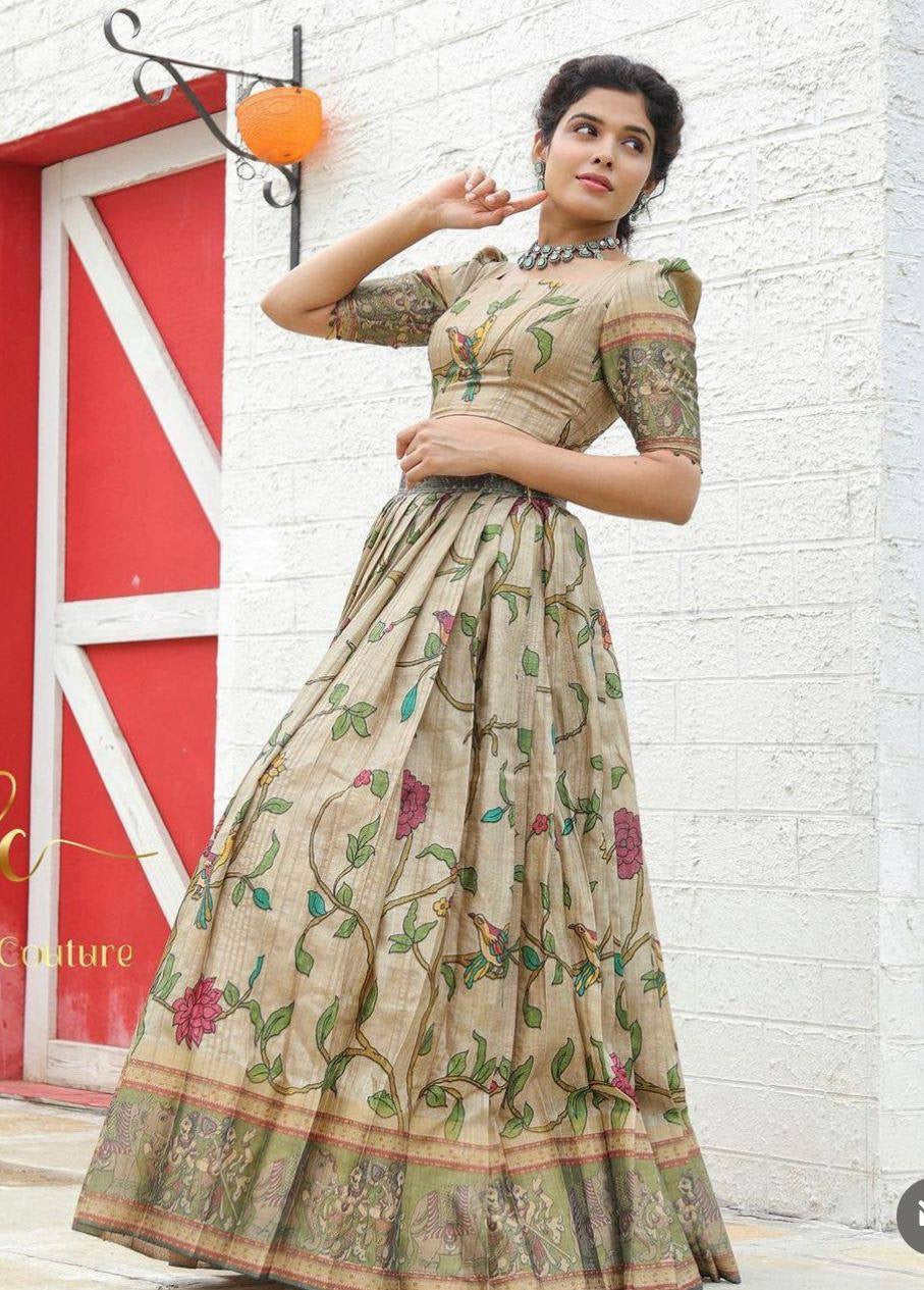 Pure Cream Wid Multi Kalamkari Print Lehenga Choli