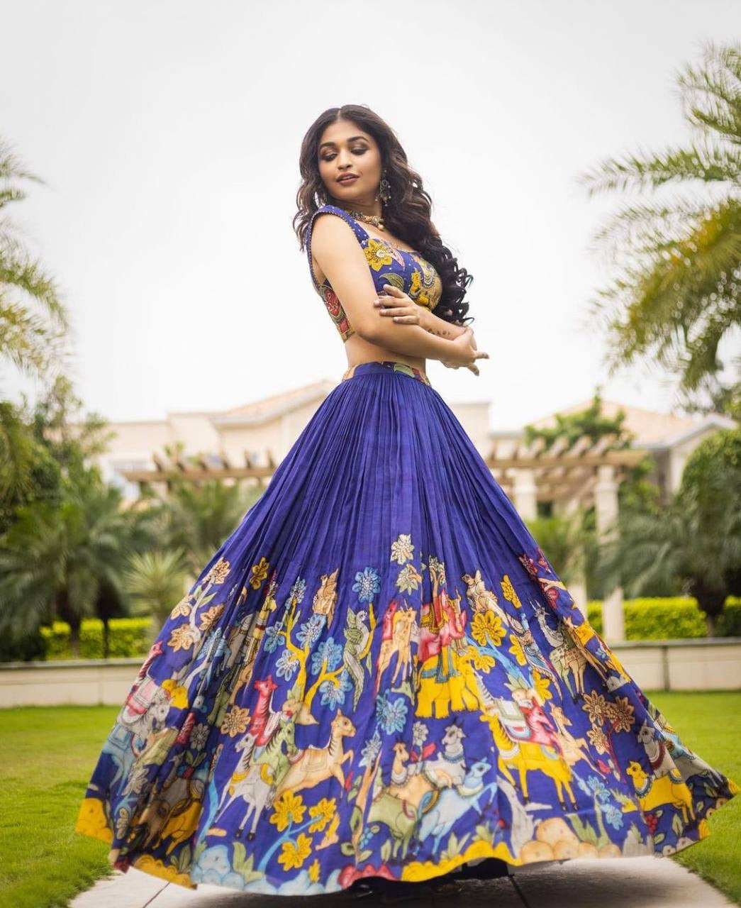 Blue Multi Kalamkari Print Lehenga Choli