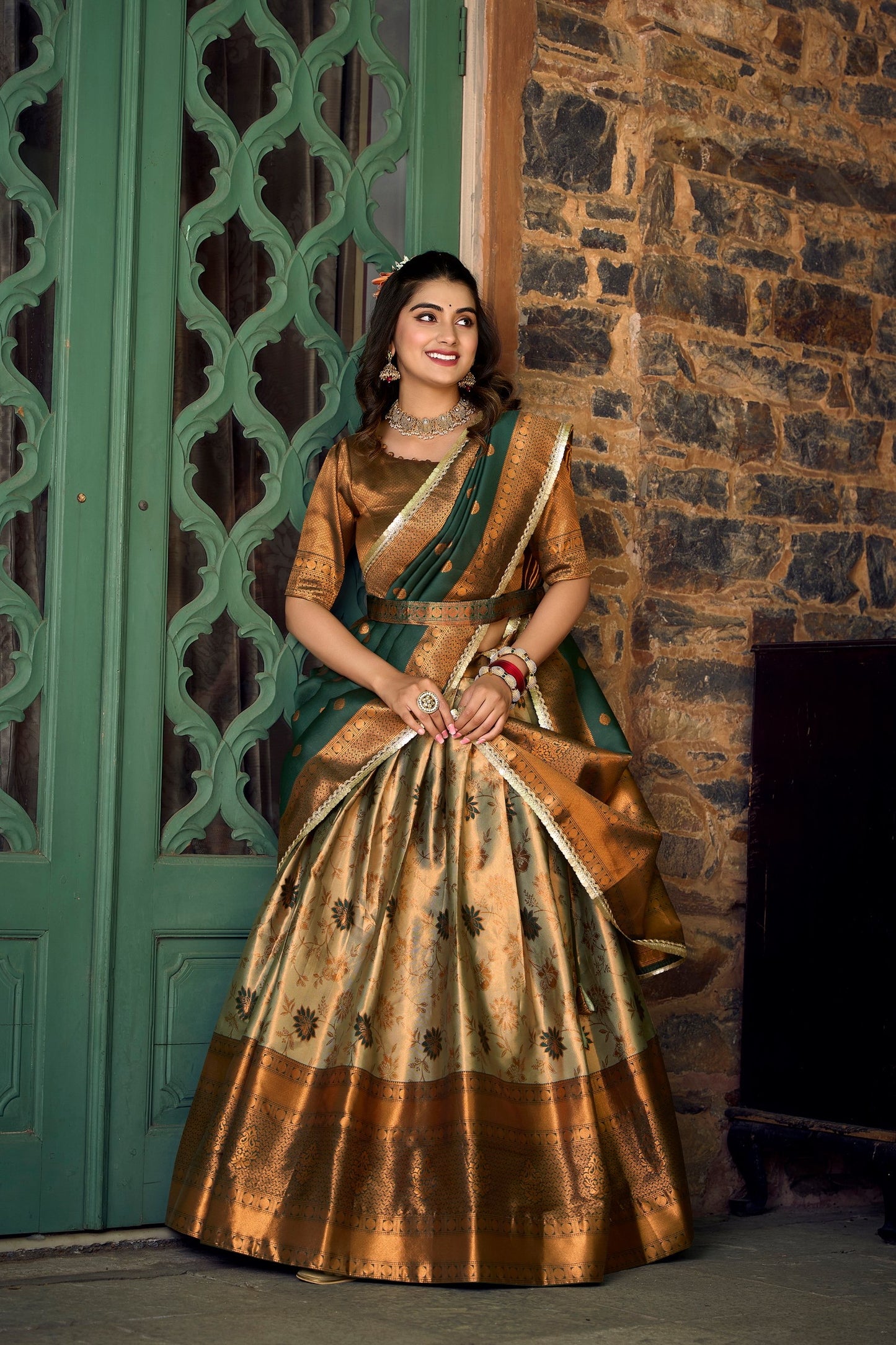 Elegant nd Simple Crafted Jacquard Silk Pattu Lehenga Choli For Celebration Season’s