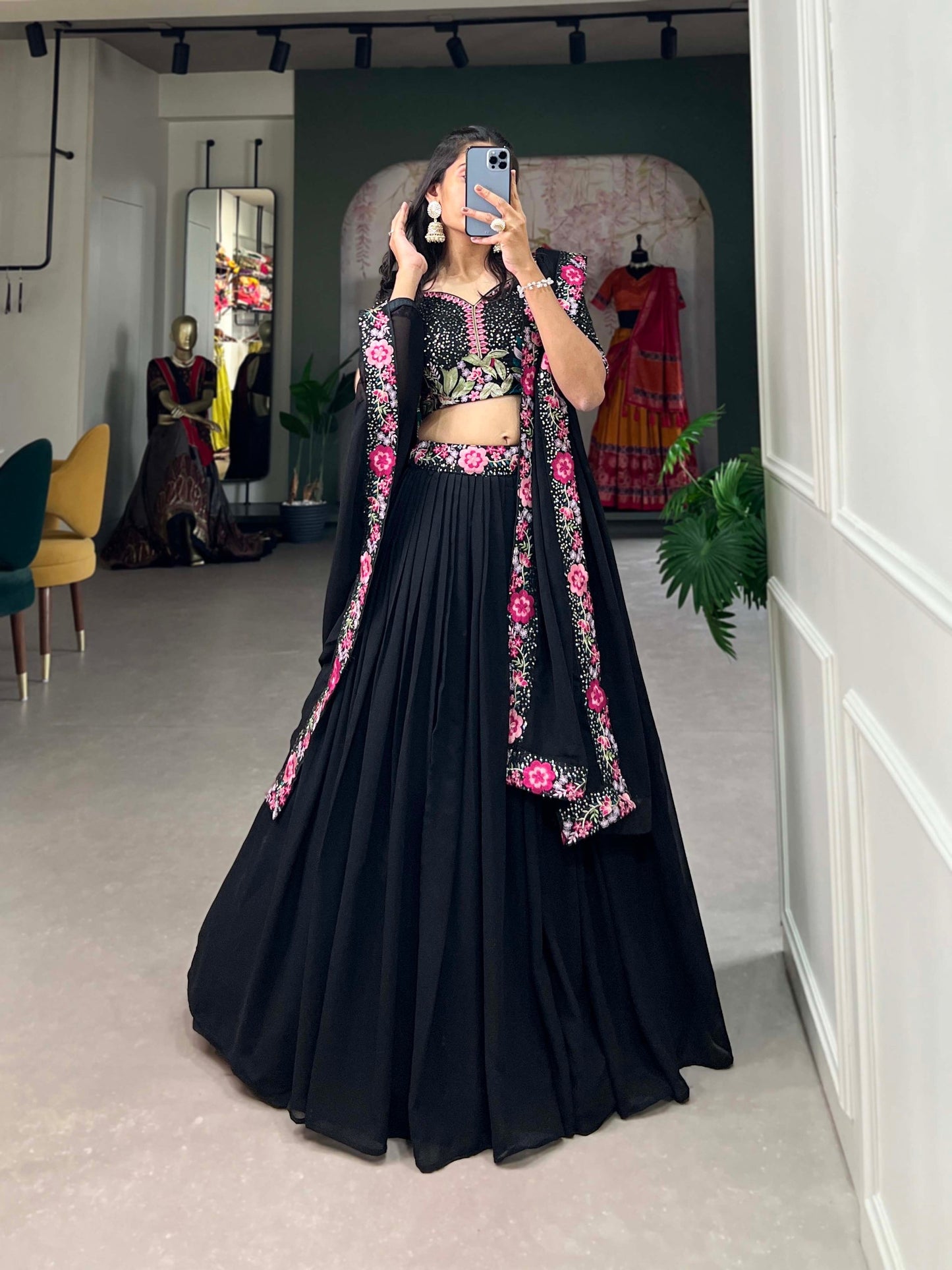 Georgette Adorned With Sequins and Delicate Embroidery Works Lehenga Choli